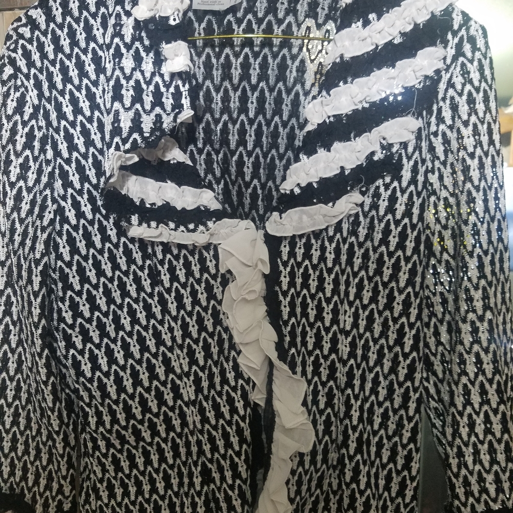 Alberto Makali Sequin Cardigan Light Weight Open Black/White